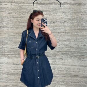 셀린느 트리옹프 벨티드 데님 셔츠 원피스