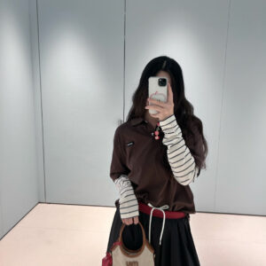 미우미우 스트라이프 레이어드 반팔 카라티