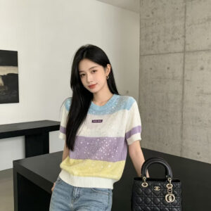 미우미우 스팽글 컬러블록 니트 반팔 티셔츠 멀티컬러 2