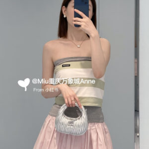 미우미우 오프숄더 배색 플레어 미니 원피스