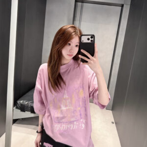 발렌시아가 아키텍처 그래픽 핑크 오버핏 반팔 티셔츠
