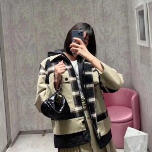 디올 체크 배색 포켓 후드 자켓
