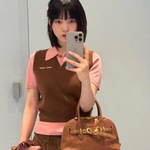 미우미우 캐시미어 및 울 폴로 스웨터 토바코 핑크