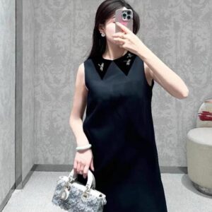 디올 울 앤 실크 드래곤플라이 자수 드레스