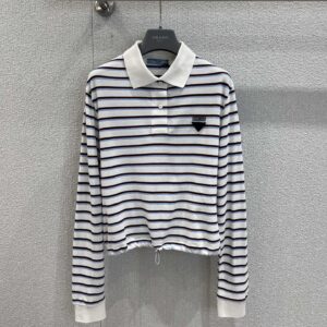 프라다 긴팔 스트라이프 폴로 셔츠