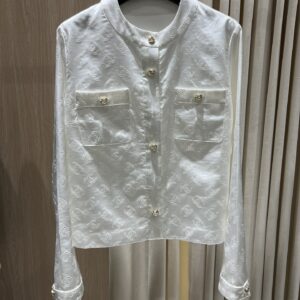 샤넬 Chanel White Silk-Blend Logo Embroidered Long Sleeve Shirt