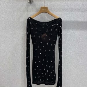 미우미우 블랙 크리스탈 장식 롱슬리브 탑