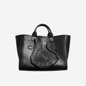 CHANEL 샤넬 라지 쇼핑백 카프스킨 실버 메탈 블랙 A66941-B17367-94305