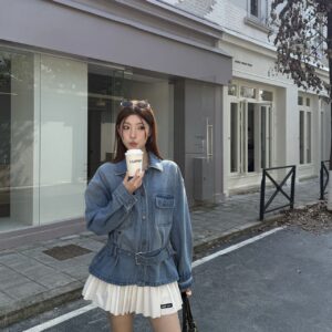 디올 더블브레스트 벨티드 데님 자켓