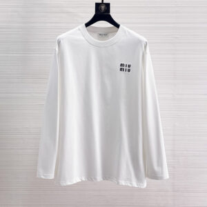 [S~XL]미우미우 베이직 자수로고 긴팔 티셔츠 화이트