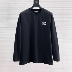 [S~XL]미우미우 베이직 자수로고 긴팔 티셔츠 블랙