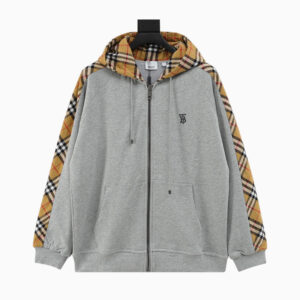 [S~XL]버버리 체크 라인 배색 후드 집업