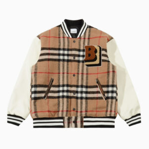 [M~XL]버버리 레더 그래픽 바시티 오셔닉 브라운 울 자켓