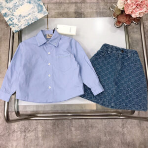 [키즈][90~150]구찌 자수라인 셔츠 & GG 데님 스커트 세트