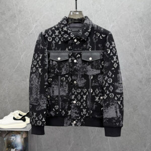 [M~3XL]루이비통 레더 포켓 빈티지 모노그램 패턴 패딩 재킷 코트
