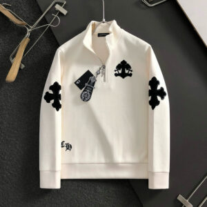 [M~3XL]크롬하츠 크로스 자수패치 니트 반집업 스웨트셔츠