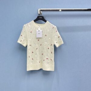 디올 자수 니트 반팔 티셔츠 여성 (아이보리)
