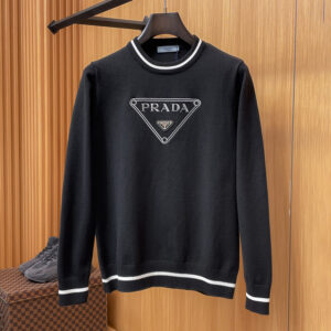 [M~3XL]프라다 빅 자수 더블 삼각로고 니트 긴팔 티셔츠