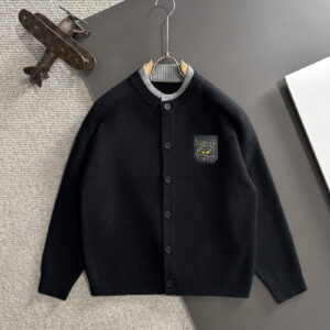 [M~2XL]펜디 레더 포켓 레이어드 라운드넥 니트 가디건 2color