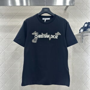 [S~L]디올 버터플라이 로고 비즈 자수 티셔츠 2color