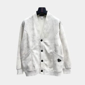 [M~3XL]프라다 삼각로고 노카라 코튼 가디건 화이트