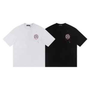 [S~XL]크롬하츠 핸드 페인팅 블랙&핑크 크로스 반팔 티셔츠 2color