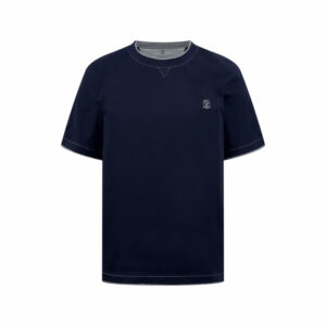 [S~XL]브루넬로쿠치넬리 미니자수 레이어드 반팔 티셔츠 네이비