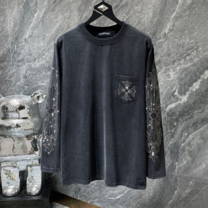 [S~XL]크롬하츠 라인스톤 홀스슈 로고 워싱 블랙 긴팔 티셔츠
