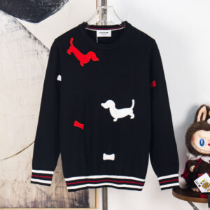 [M~2XL]톰브라운 화이트 & 레드 강아지 자수패치 니트 블랙