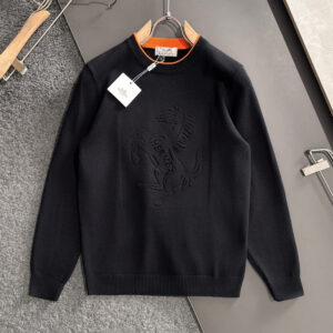 [M~3XL]에르메스 말 엠보싱 니트 스웨터 블랙