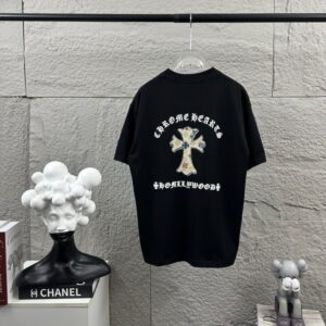 [S~2XL]크롬하츠 큐빅라인 크로스 패치 반팔 티셔츠 블랙