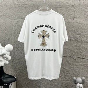 [S~2XL]크롬하츠 큐빅라인 크로스 패치 반팔 티셔츠 화이트