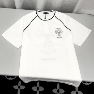 [M~2XL]크롬하츠 크로스 자수 가죽패치 래글런 반팔티셔츠 화이트
