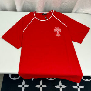 [M~2XL]크롬하츠 크로스 자수 가죽패치 래글런 반팔티셔츠 레드