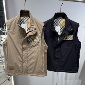 [M~3XL]버버리 체크 포켓 하이넥 베스트 점퍼 2color