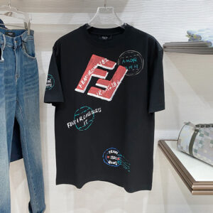 [M~3XL]펜디 그래픽 핸드페인팅 반팔 티셔츠 블랙