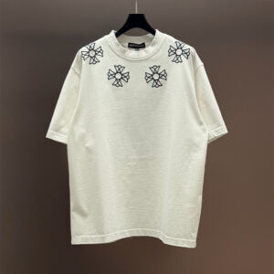 [M~2XL]크롬하츠 넥라인 크로스 자수 반팔 티셔츠 화이트