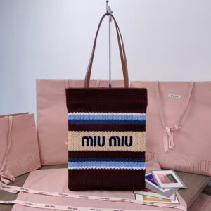 MIU MIU 미우미우 스트라이프 크로셰 토트백 5BG248VOR12DO3