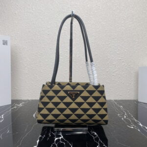 PRADA 프라다 스몰 자수 패브릭 심볼 백 블랙&베이지 1BA367-2FKL-F0Y30