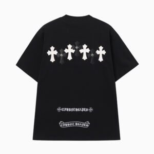 [S~XL]크롬하츠 레더 십자 패치 반팔 티셔츠 블랙