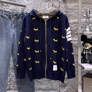 [L~3XL]톰브라운 골드 도그 패턴 니트 후드 집업