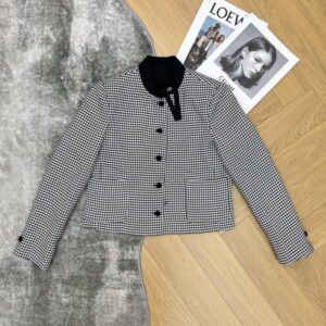 [S~XL]디올 블랙 앤 화이트 하운드투스 패턴 크롭 재킷 620V27A1D18_X9330