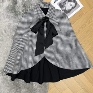 [S~XL]디올 블랙 앤 화이트 하운드투스 패턴 케이프 621M45A1D18_X9330