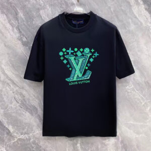 [S~2XL]루이비통 LV 로고 스팽글 자수 반팔 티셔츠 블랙