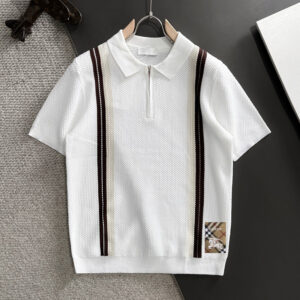 [M~3XL]버버리 자수 라인 반집업 카라 티셔츠 화이트
