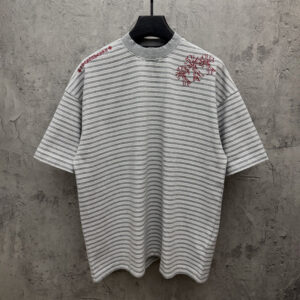 [S~XL]크롬하츠 스트라이프 크로스 자수 패치 티셔츠 그레이