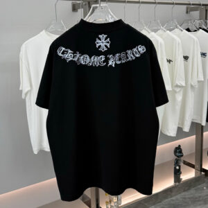[S~2XL]크롬하츠 백사이드 스크롤 로그 티셔츠 블랙