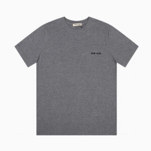 [M~2XL]미우미우 미니 로고 크루넥 니트 티셔츠 그레이
