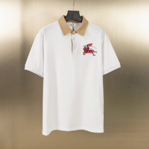 [S~2XL]버버리 기마 자수 카라 포인트 반팔 셔츠 화이트