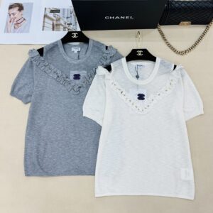 샤넬 프릴 반팔 니트 티셔츠